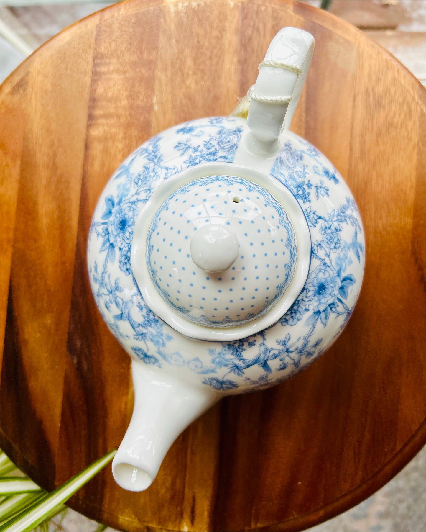 Vintage Blue Flowers Bone China Tea Pot